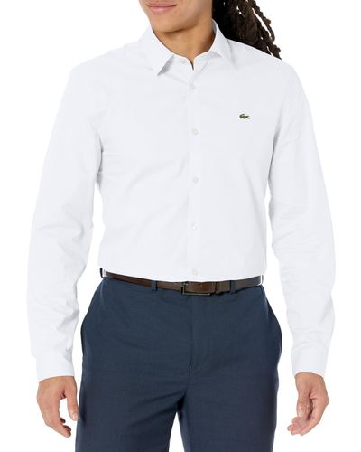 Lacoste Long Sleeve Slim Fit Poplin Button Down Shirt - White