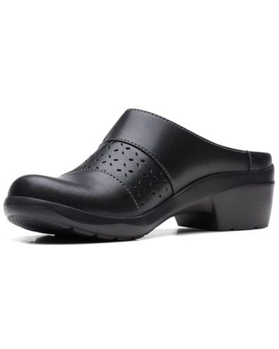 Clarks Angie Maye Perfed Strapped Comfort Clogs - Black