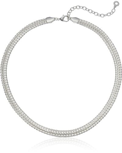 Anne Klein Womens Female Classics Silvertone Adjustable Flat Collar Chain Necklace - Metallic