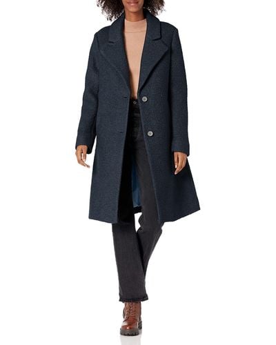 Andrew Marc Wool Boucle Straight Fit Coat - Blue