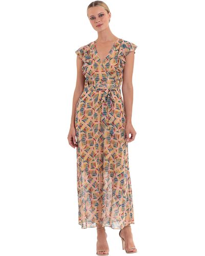 Donna Morgan Ruffle Sleeve Maxi Dress - Multicolor