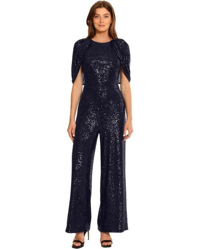 Maggy London Holiday Sequin Jumpsuit Event Occasion Cocktail Party Guest Of - Blue