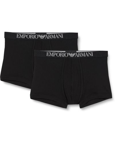 Emporio Armani Ribbed Stretch Cotton 2-pack Trunk - Black
