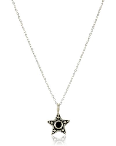 Satya Jewelry Sterling Silver Star Black Spinel Bezel Pendant Necklace - Metallic