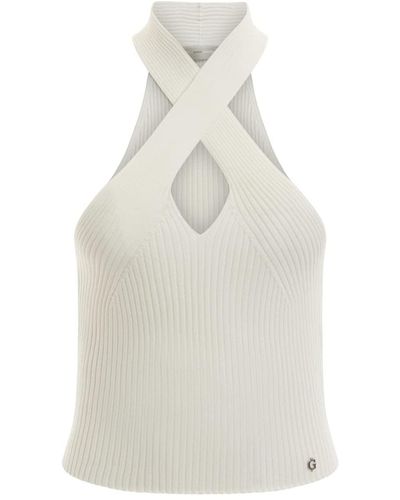 Guess Sleeveless Claire Halter Swtr Top - White