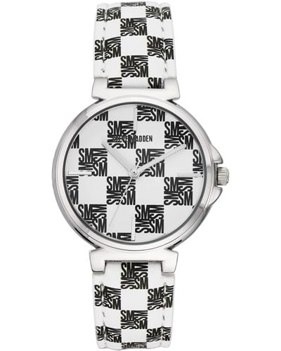 Steve Madden Logo Checkered Patterned Strap Watch - Metallic