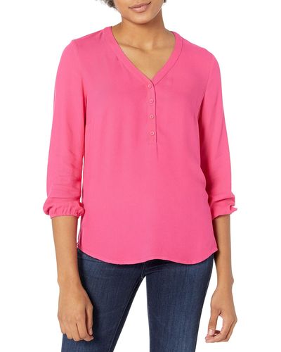 Amazon Essentials Camisa Popover con Botones y gas 3/4 Mujer - Rosa
