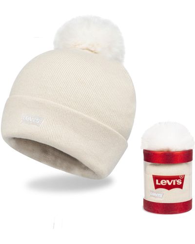 Levi's Cuffed Beanie With Pom - White