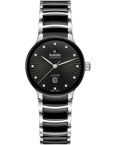 Rado Centrix Automatic Diamonds With Black Dial And Date Display With Swiss Automatic Movement