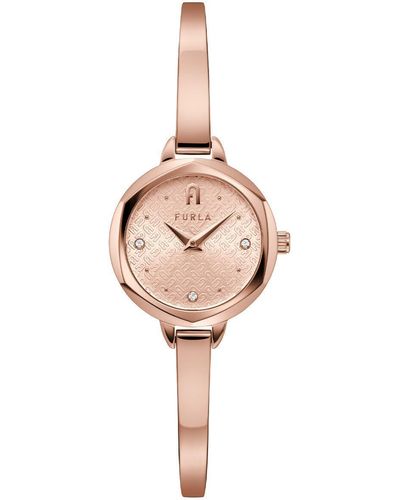 Furla Petite Bangle Rose Gold Tone Stainless Steel Bracelet Watch - Pink