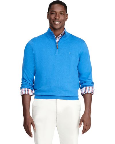 Izod Premium Essentials Quarter Zip Solid 12 Gauge Sweater - Blue