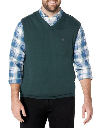 Izod Big Premium Essentials Solid V-neck 12 Gauge Vest Pullover - Green