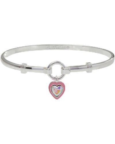 ALEX AND ANI Aa737723ss,crystal Heart And Epoxy Tension Bangle,shiny Silver,pink - White