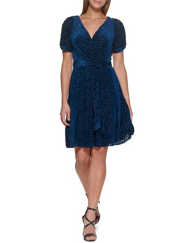 DKNY Knot Sleeve Fit And Flare Dress - Blue