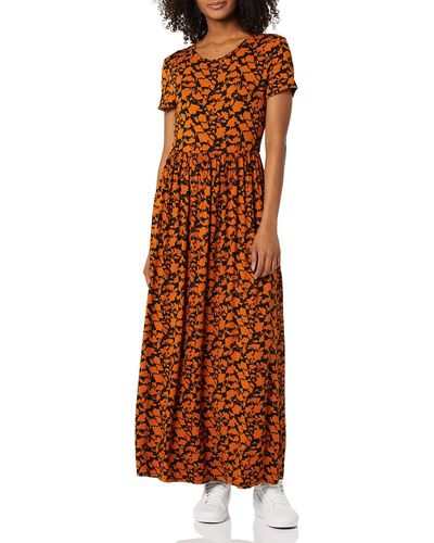 Amazon Essentials Short-sleeved Waisted Maxi Dress - Brown