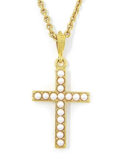 Ben-Amun Christian Cross With Pearls Pendant 24k Gold Plated Necklace Made In New York - Metallic