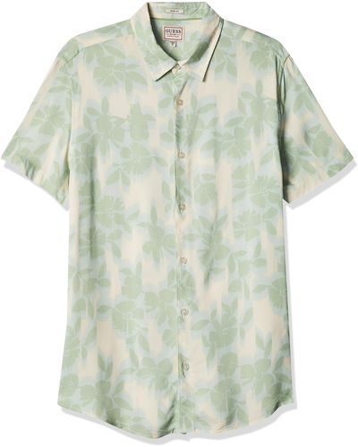 Guess Short Sleeve Eco Rayon Shadow Box Shirt - Green