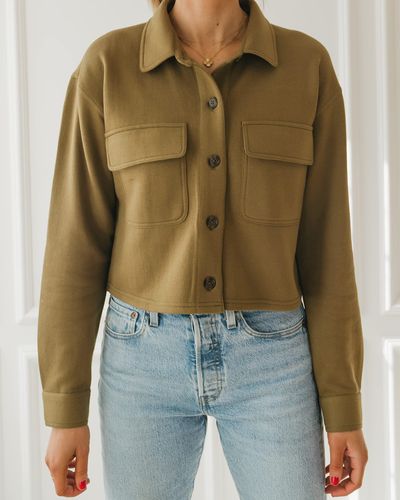 The Drop Military Olive Knit Cropped Shacket By @fashion_jackson - Green