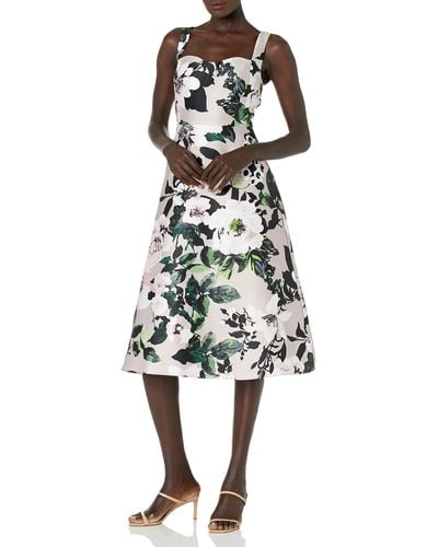 Adrianna Papell Floral Tea Length Dress - Black