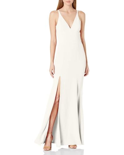 Dress the Population S Iris Crepe Side Slit Gown Special Occasion Dress - Natural