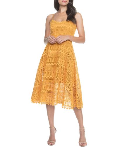 Dress the Population Brenna Sleeveless Lace Fit & Flare Midi Dress Dress - Multicolor