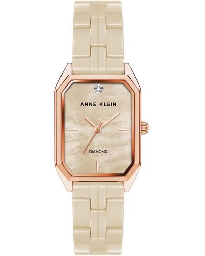 Anne Klein Genuine Diamond Dial Ceramic Bracelet Watch - Natural