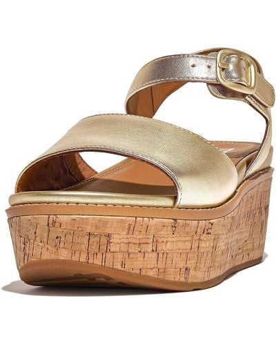 Fitflop Ft6675-050 Eloise Cork-wrap Leather Back-strap Wedge Sandals Platino Us07 - Brown