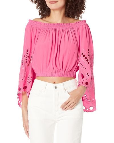 Ramy Brook Womens Kory Off Shoulder Embellished Top Blouse - Pink