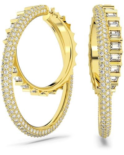 Swarovski Rota Hoop Earrings With Double Hoop Design And White Crystal Pavé On Gold-tone Finished Settings - Metallic