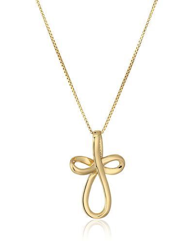 Amazon Essentials Amazon Collection Womens Gold Plated Sterling Silver Open Loop Cross Pendant Necklace 18" - Metallic