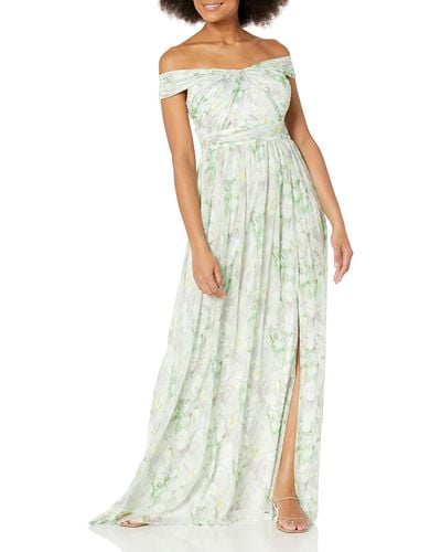 Adrianna Papell Off Shoulder Chiffon Gown - White