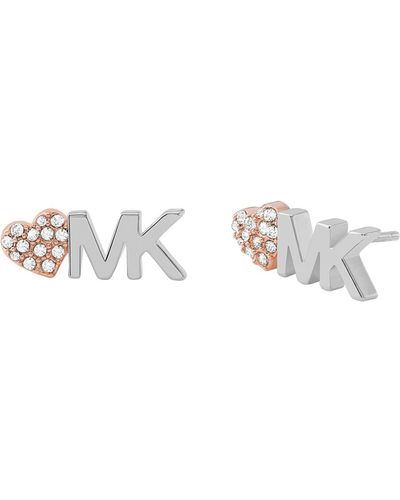 Michael Kors Brass And Pavé Crystal Mk Logo Stud Earrings For - White