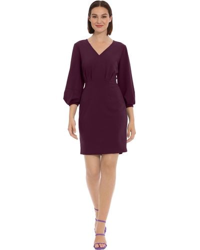 Donna Morgan Long Sleeve V-neck Dress - Purple