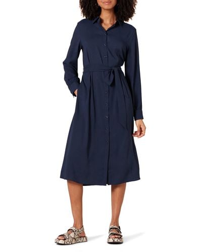 Amazon Essentials Georgette Long Sleeve Midi Length Shirt Dress - Blue