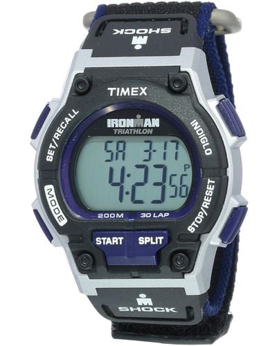Timex T5k198 Ironman Endure 30 Shock Full-size Black/silver-tone/blue Fast Wrap Watch