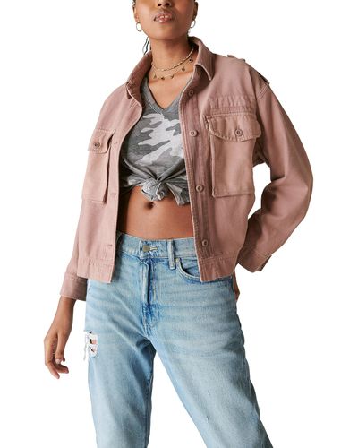 Lucky Brand Cropped Twill Utility Jacket - Blue