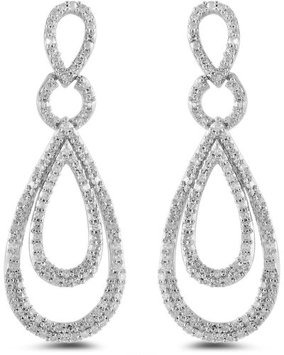 Amazon Essentials Sterling Silver Diamond Drop Earrings - Metallic