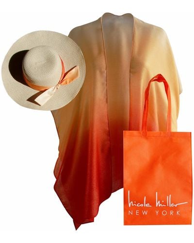 Nicole Miller Straw Sun Hats Kimono Beach Cover Ups For And Travel Tote Matching For Packable Foldable - Orange