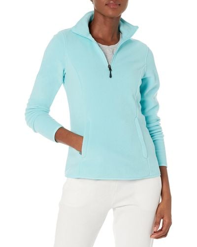 Amazon Essentials Langärmelige Pulloverjacke aus Polarfleece mit Viertelreißverschluss - Blau