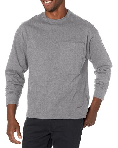 Calvin Klein Relaxed Fit Rugby Jersey Pocket Long Sleeve Tee - Gray
