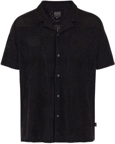 Guess Geo Crochet Short Sleeve Knit Shirt - Black
