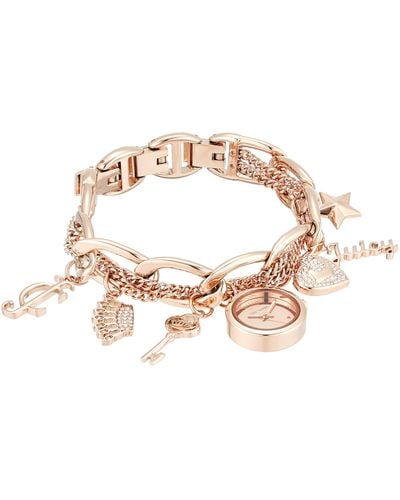 Juicy Couture Black Label Genuine Crystal Accented Rose Gold-tone Charm Bracelet Watch - Metallic
