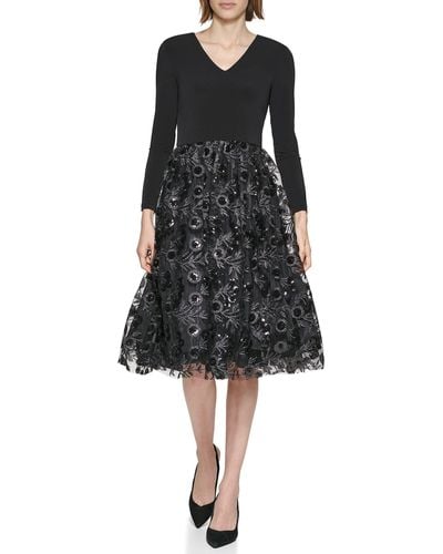 Calvin Klein Jersey Top Slace Skirt Dress - Black