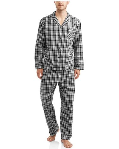 Hanes Long Sleeve Plain Weave Pajama Set - Black