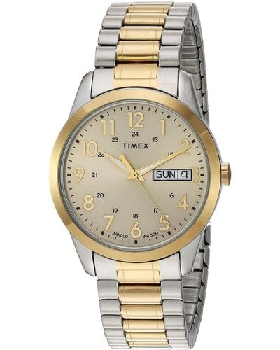 Timex Tw2p67400 South Street Sport Two-tone/champagne Extra Long Stainless Steel Expansion Band Watch - Natural