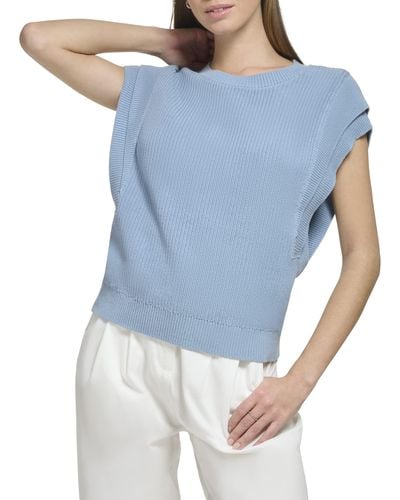 Calvin Klein Warm Shoulder Detail Sleeveless Cropped Sweater - Blue