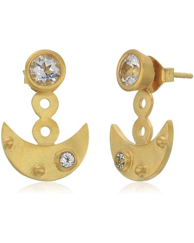 Satya Jewelry Gold White Topaz Crescent Moon Adjustable Earring Jackets - Metallic
