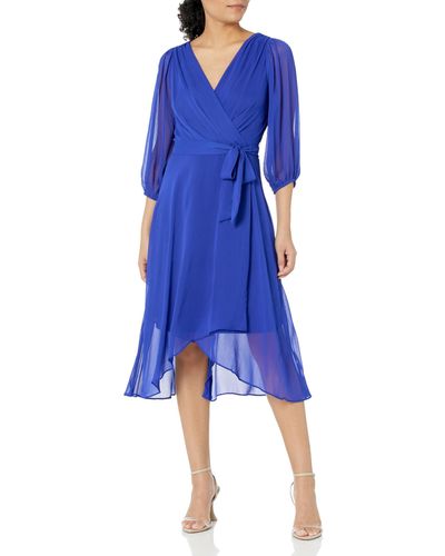 DKNY Balloon Half Sleeve Faux Wrap Midi Dress - Blue