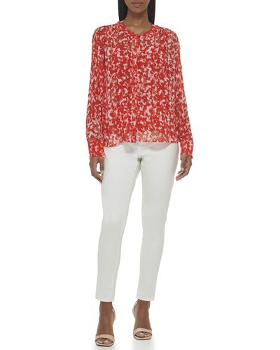 Calvin Klein Button Up Long Sleeve Printed - Red