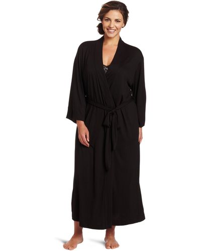 Natori Plus Size Shangri-la Solid Knit Robe - Black